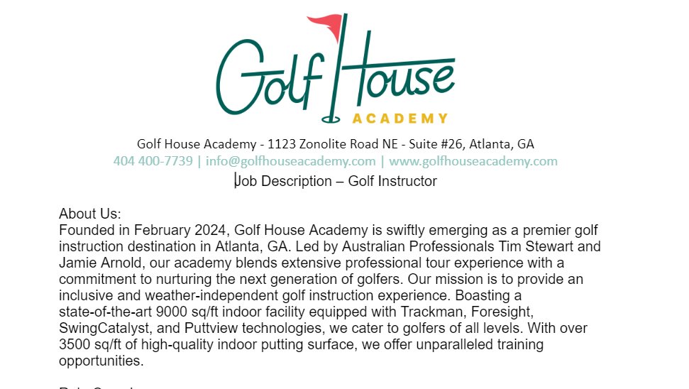 🏮🏮Mini-tour pros in the Atlanta Area🏮🏮 Are you looking to make some extra money on the side, and have a place that works around your schedule, Golf House Academy is looking for you. The awesome indoor facility and needs some players to help with instruction and clinics