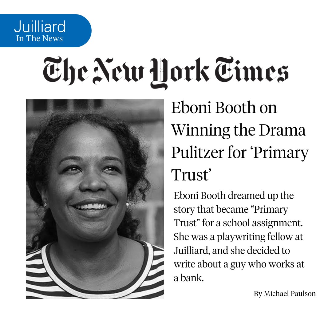 Congratulations to Juilliard alum Eboni Booth (Playwrights '20) on winning the Pulitzer Prize in Drama for her play, 'Primary Trust.' Read Eboni's full interview with Michael Paulson in the @nytimes here: nyti.ms/4b5H9f7