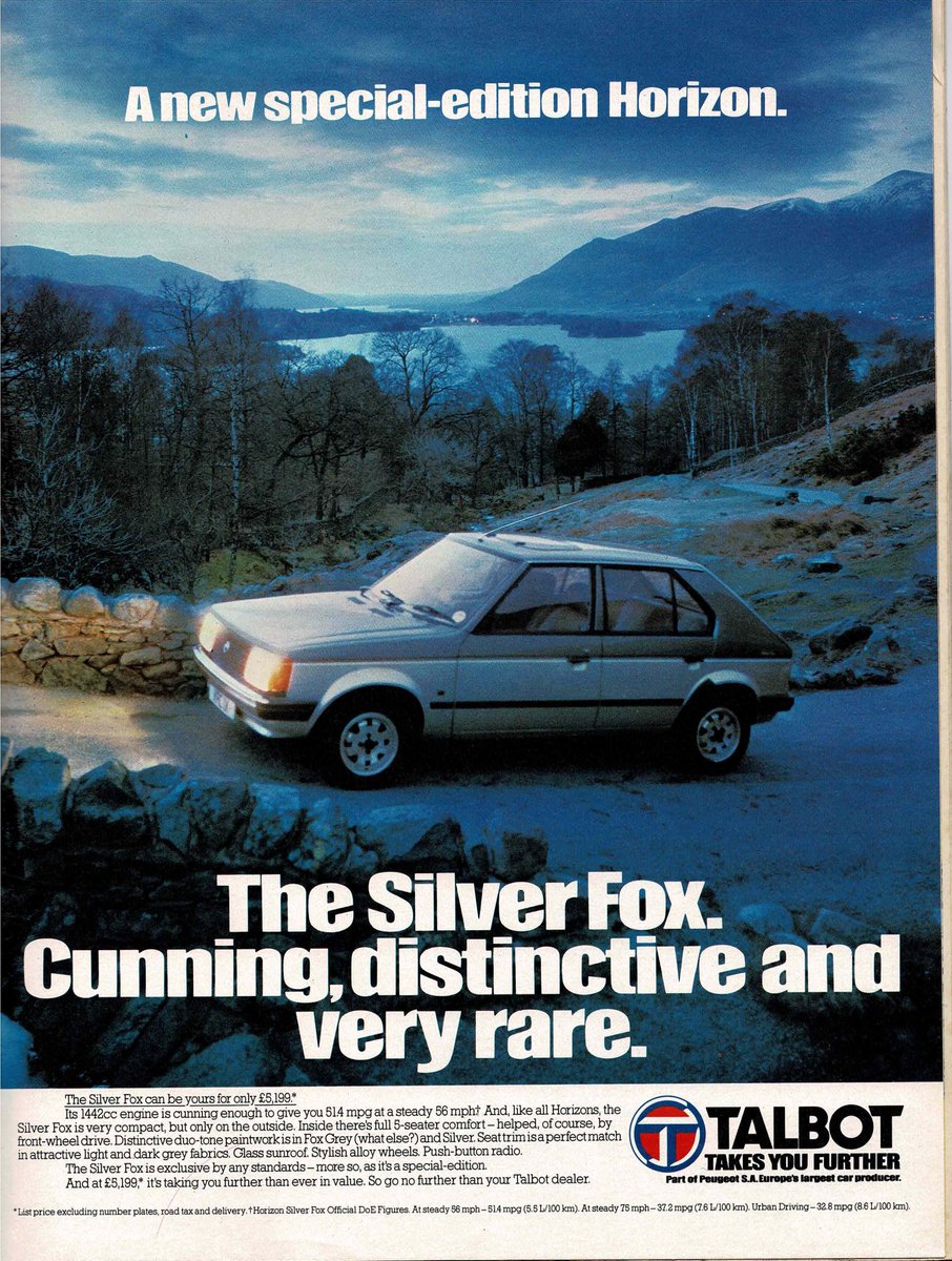 #TalbotTuesday May 1982 Talbot Horizon, nearly four year old at this point and the Silver Fox special edition. 'The Silver Fox. Cunning, distinctive and very rare.'