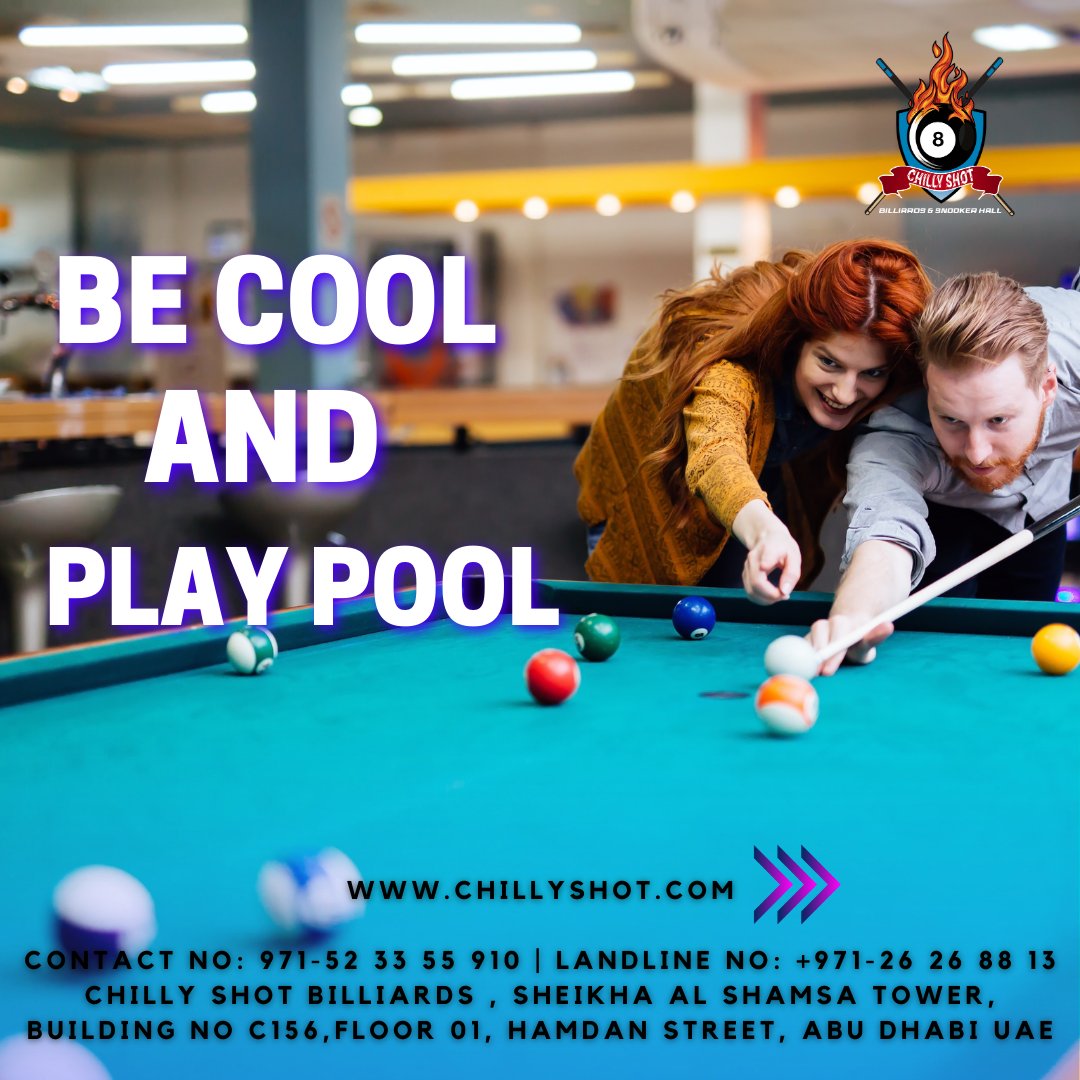 Craving some cue action? Dive into the ultimate billiards experience at Chilly Shot, Abu Dhabi's hottest spot for cue sports enthusiasts! 
#chillyshotbilliards #AbuDhabiBilliards #abudhabidowntown  #snookerinabudhabi  #snookerclub #chillyshot