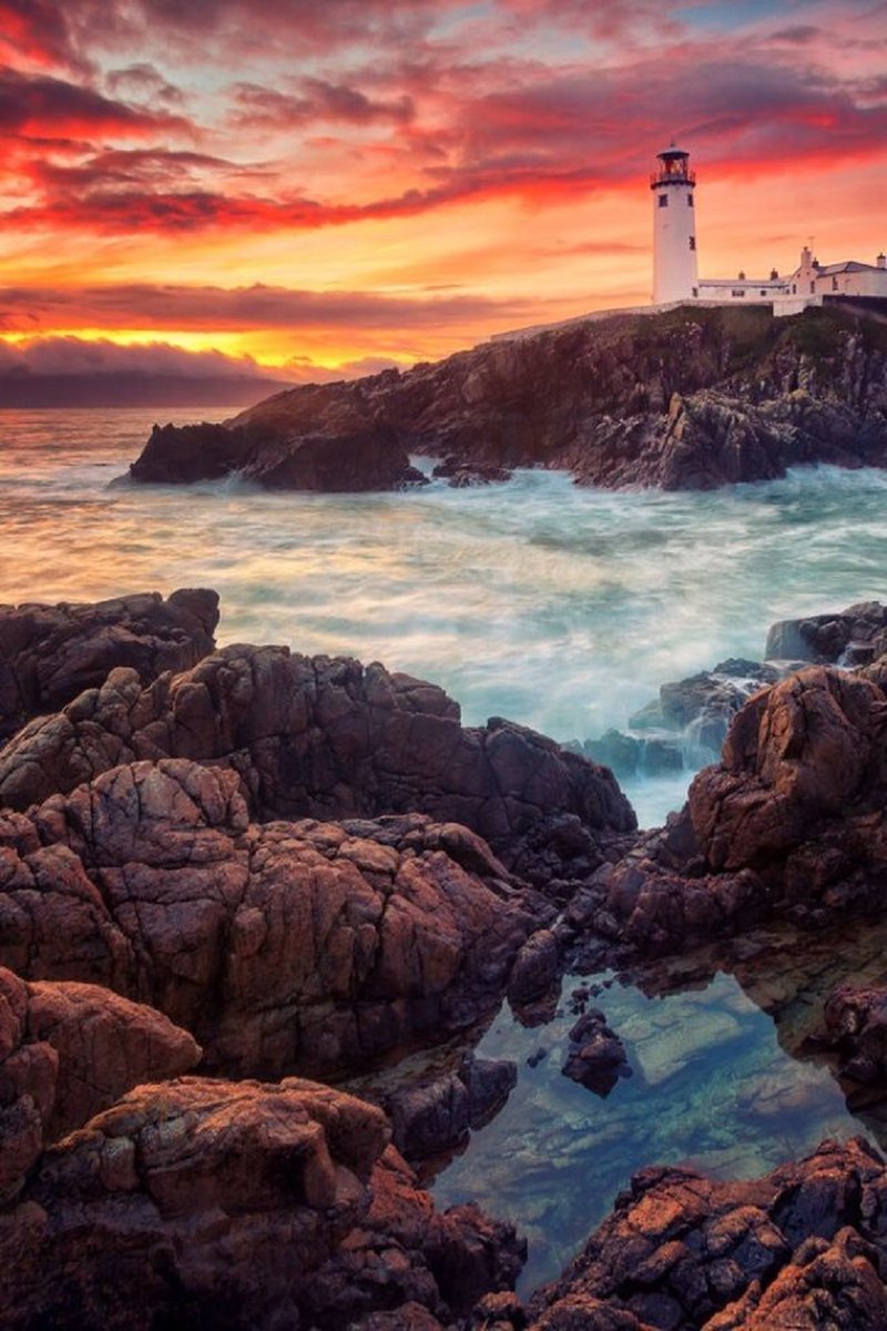 Restless seas below Fanad Head Lighthouse. County Donegal, Ireland. NMP.