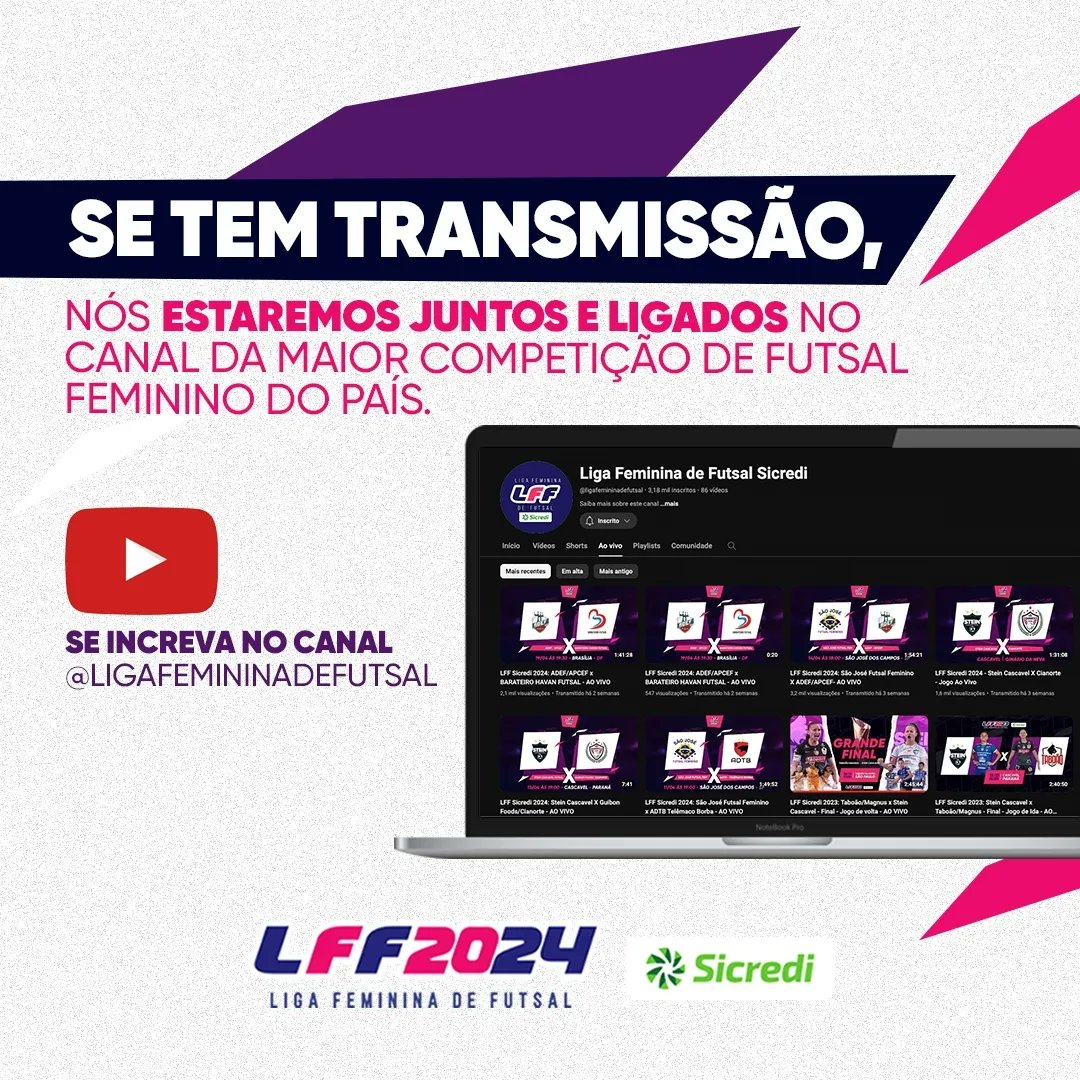 LigaLff's tweet photo. Nossa meta é continuar fortalecendo o futsal feminino!
Seguimos juntos! 💜💜
#lffoficial #lffsicreci2024 #futsalfeminino #futsaldelas #euamofutsalfeminino https://t.co/z1JAksoEdv
