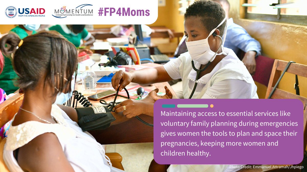 Emergencies like the COVID-19 pandemic can disrupt people’s access to #FamilyPlanning, leading to more unintended pregnancies. Learn why postpartum and post-abortion-care family planning is essential for protecting lives during crises. usaidmomentum.org/resource/oppor… #FP4Moms