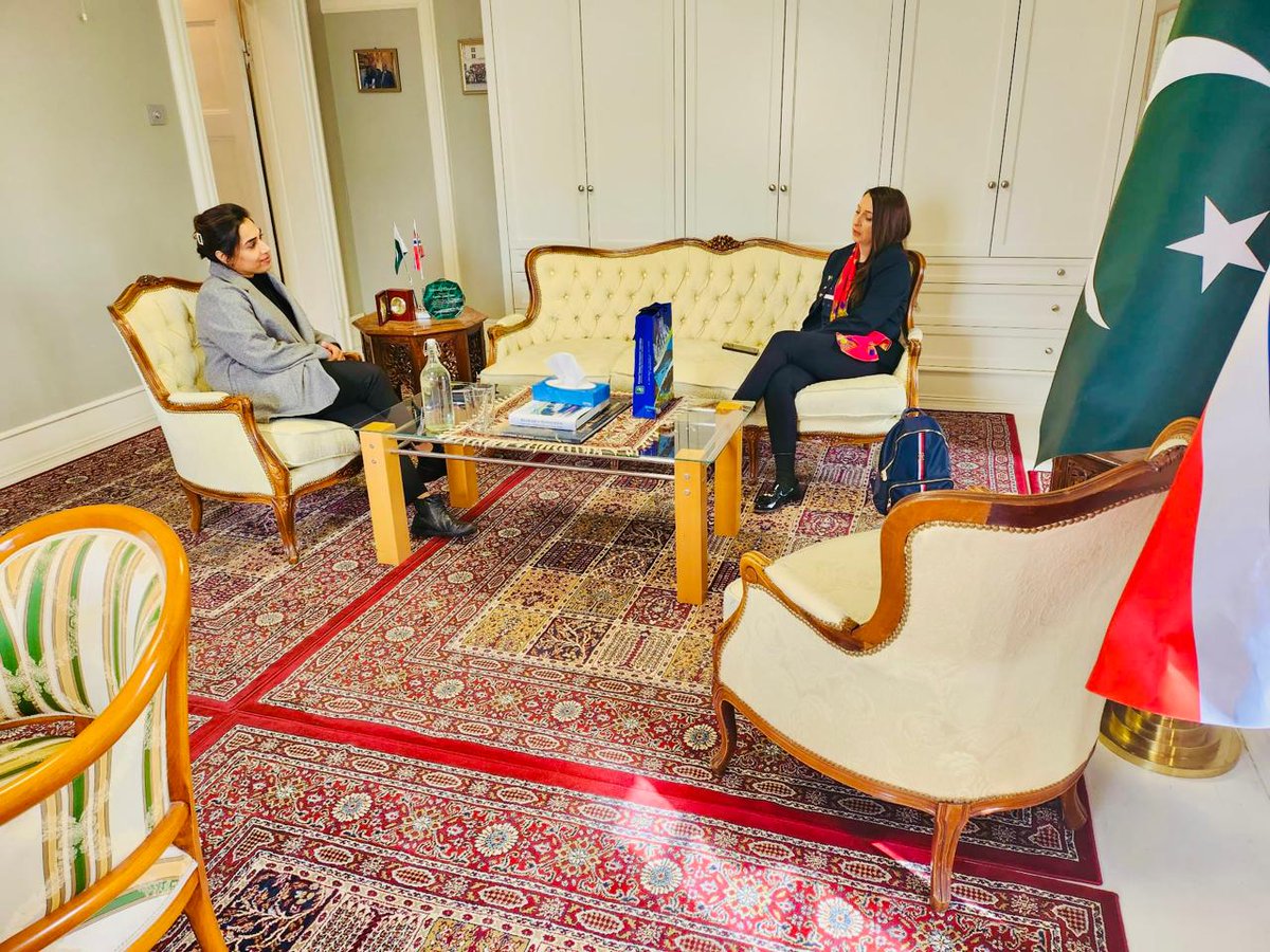 Charge d’affaires (a.i), Dr. Rabail Mustafa Soomro met  Ms. Sadaf Khalid Khan, Global consultant on Sustainable tourism UN SDGs today at the Embassy. Dr. Soomro highlighted Embassy's endeavors to promote Pakistan-Norway cooperation in tourism sector. 1/2