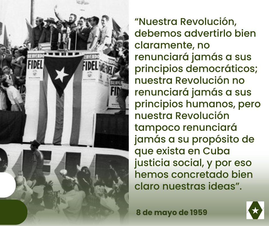 #Fidel 🎙️'Nuestra Revolución, debemos advertirlo bien claramente, no renunciará jamás a sus principios democráticos; nuestra Revolución no renunciará jamás a sus principios humanos, pero nuestra Revolución tampoco renunciará jamás a su propósito de que exista en Cuba justicia'.