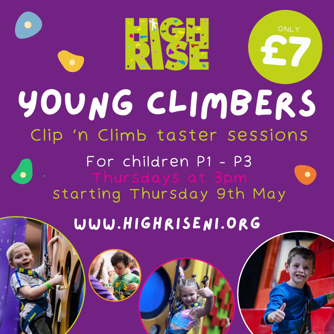 Check out the new Young Climbers sessions starting in @highriseni this week! Aimed at P1-P3s & just £7pp - a perfect way to try something new or for some afterschool fun! Book at bit.ly/44trcgx #buysocial #charity