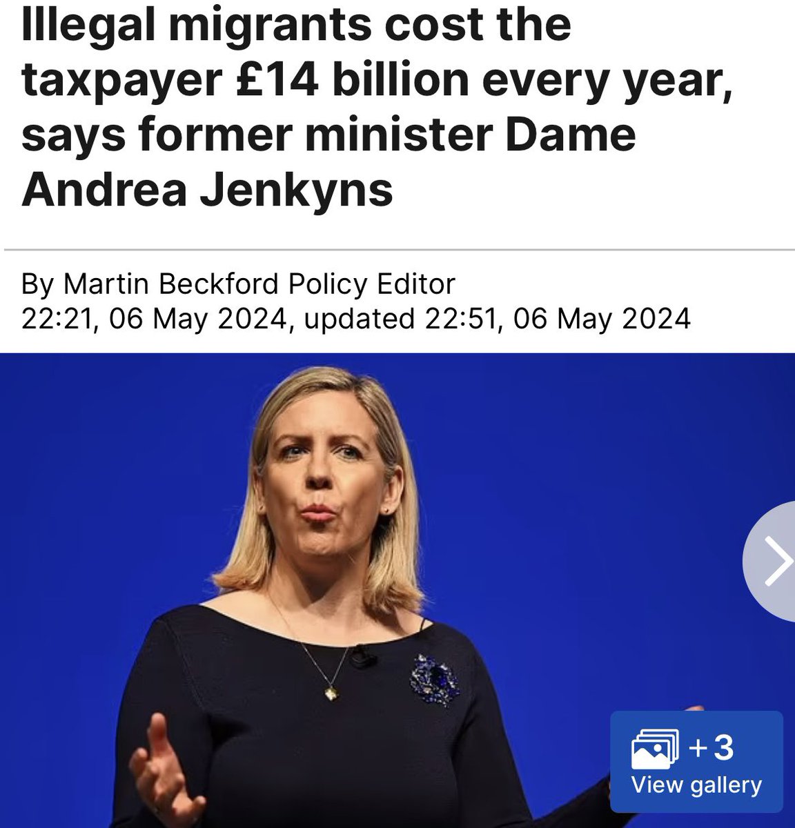 Even the most basic calculation puts the economic burden on British taxpayers for an illegal migration population of 1.2million at £14.4billion, just shy of 10 per cent of NHS England's budget for this year. Imagine that as a cash injection for our national health service,' she…