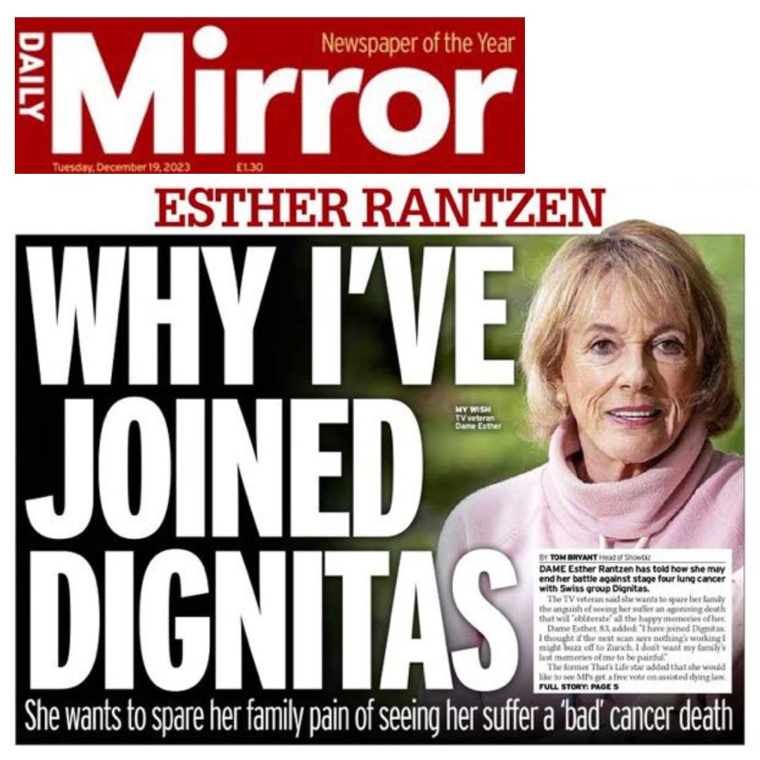 If I knew I only had months left to live, in pain and agony without a cure, like Esther, I would sign up to Dignitas.

But I’d much rather have a peaceful death at home in England, surrounded by loved ones, than at a clinic in Switzerland.

#EstherRantzen #AssistedDying 3/