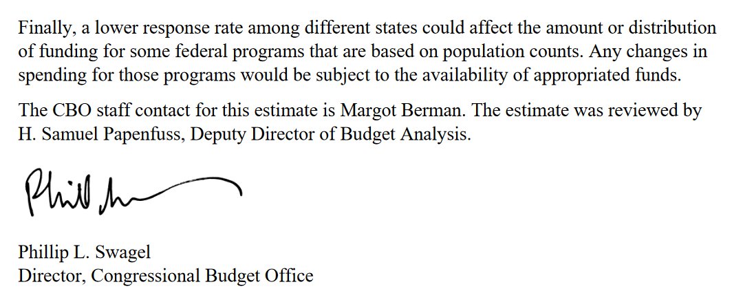 NEW: @USCBO estimates a House bill to add a #2030Census citizenship question & exclude non-U.S. citizens from apportionment counts would cost less than $500K, plus unknown costs from lower response rate that could affect federal funding for public services
documentcloud.org/documents/2465…