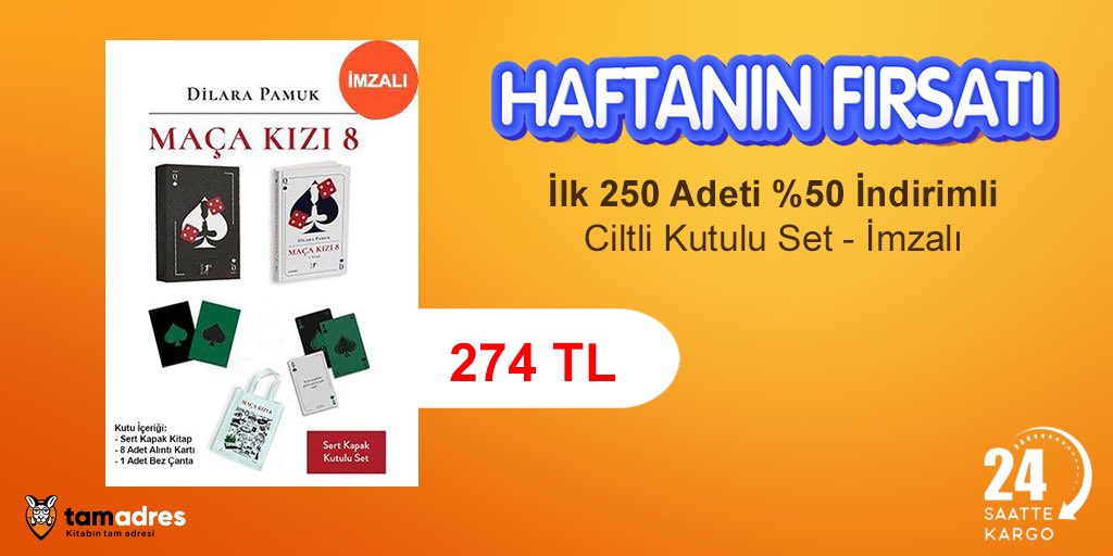 Haftanın fırsatını keşfettin mi?🤩 Maça Kızı 8, 1. Kitap Ciltli-Kutulu / İmzalı setin ilk 250 adeti %50 indirimli🙋🏻‍♀️ Hemen tamadres.com’a gir, şanslı 250 kişiden biri olma fırsatını yakala✨ tamadres.com/maca-kizi-8-1-…