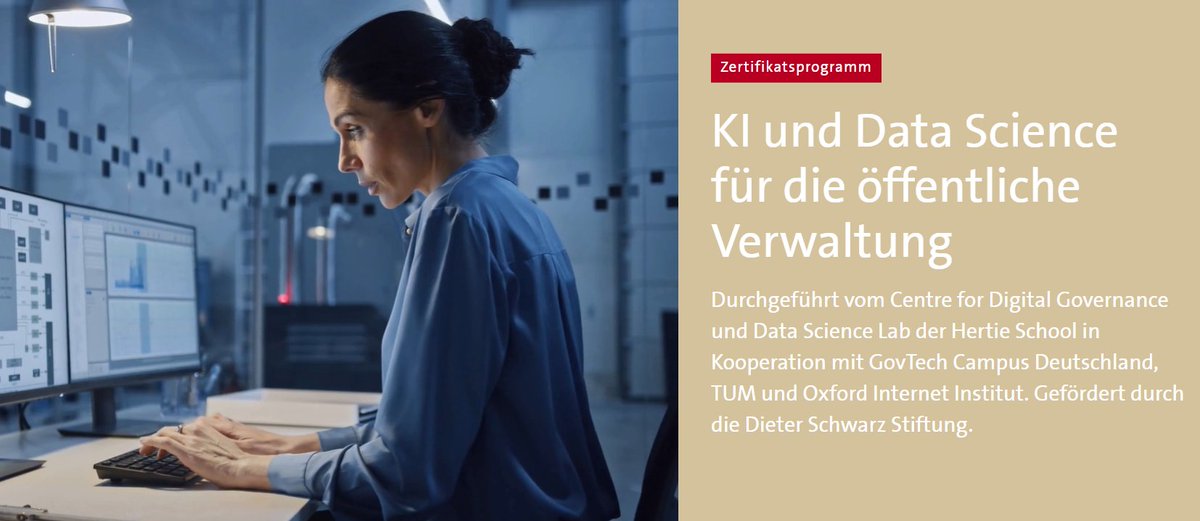 Nicht ohne Stolz launchen wir heute unser neues Zertifikatsprogramm "KI und Data Science für die öffentliche Verwaltung" 🚀

Das Programm richtet sich exklusiv an Entscheider:innen aus Politik und Verwaltung. Bewerbungen sind bis zum 15.06. möglich.

🔗 bit.ly/3ydfivi