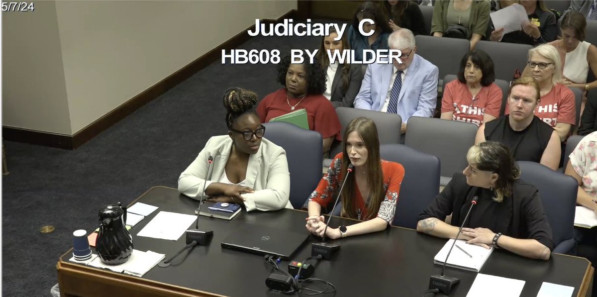 'You know who I make uncomfortable? Men,' says Peyton Rose Michelle, ED of LA Trans Advocates. 'Is the goal to get people like me into men's bathrooms?' If this is about safety, HB 608 is a problem. #lalege wants to force trans women into male jails and prisons?