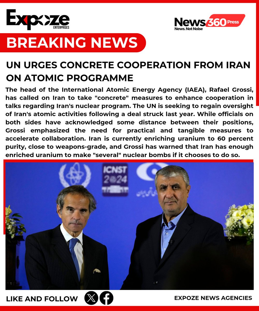 #BREAKING: UN Urges Concrete Cooperation from Iran on Atomic Programme

#UN #Iran #AtomicProgramme #Cooperation #InternationalRelations #NuclearPower #NonProliferation #GlobalSecurity #Diplomacy #UnitedNations #PeacefulUses #InternationalCooperation