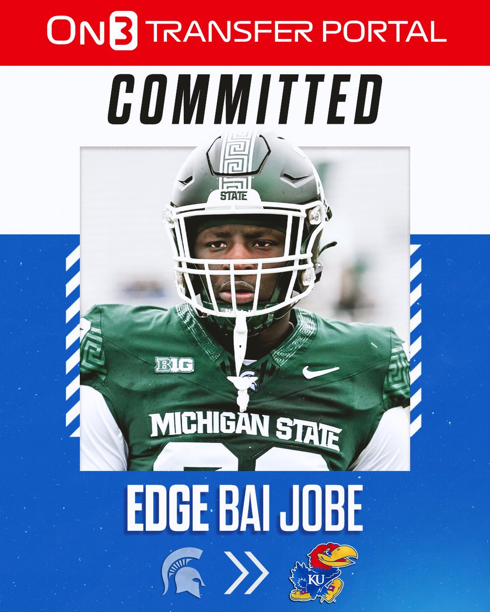 NEWS: Michigan State EDGE transfer Bai Jobe has committed to Kansas🔵🔴 Jobe ranked 44th NATL (No. 7 EDGE) in the 2023 On300. on3.com/college/kansas…