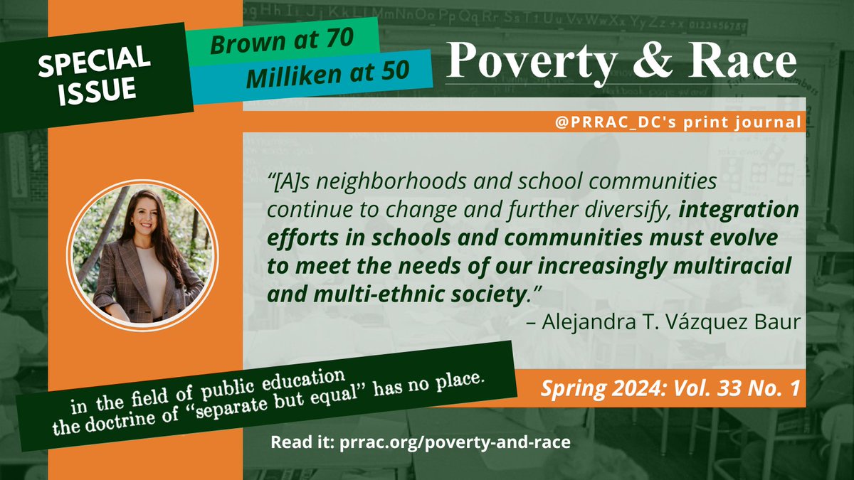School #integration efforts must evolve as our communities diversify. @Ale_VazquezBaur @TCFdotorg explores how schools & neighborhoods can adapt to meet the needs of our increasingly multiracial society. #BrownAt70 Read more in @PRRAC_DC’s #PovertyandRace: bit.ly/BrownAt70
