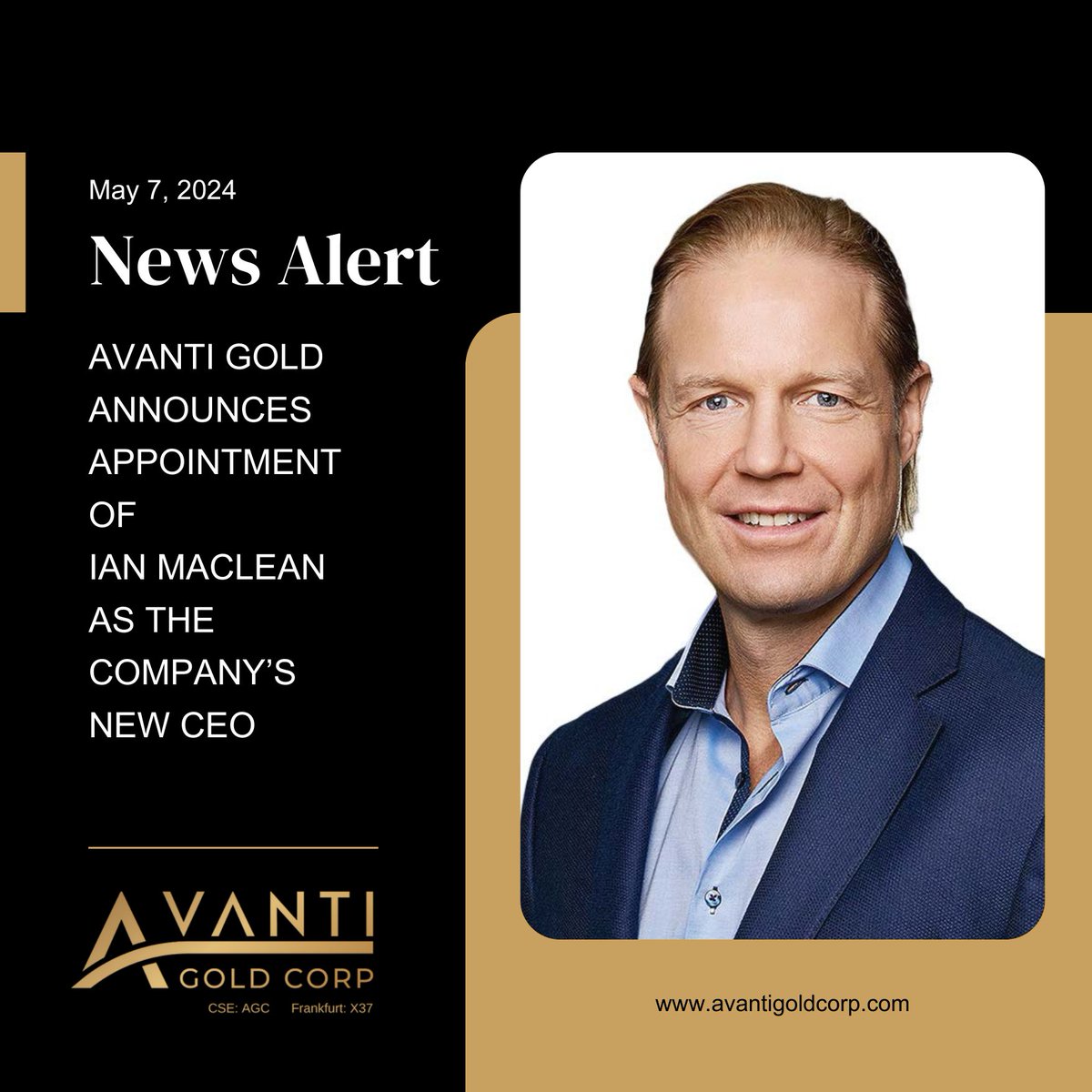 𝐂𝐋𝐈𝐄𝐍𝐓 𝐍𝐄𝐖𝐒 𝐀𝐋𝐄𝐑𝐓 📣 @Avanti_Gold is pleased to announce that Ian MacLean, former Vice President of Investor Relations at B2Gold Corp., has been appointed as the Company's new Chief Executive Officer.

🔗Read more: tinyurl.com/yeyt9pr6

#ad #sponsoredcontent