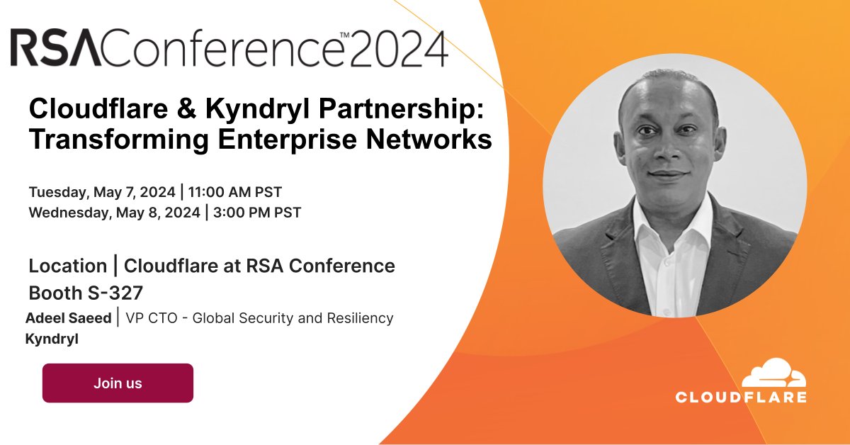 Learn how Kyndryl, in partnership with Cloudflare, can accelerate your modernization journey by transforming your network architecture. Come by the Cloudflare booth (S-237) today at 11AM or Wed at 3PM for a session with Kyndryl's Adeel Saeed. #PartnershipMakesMorePossible