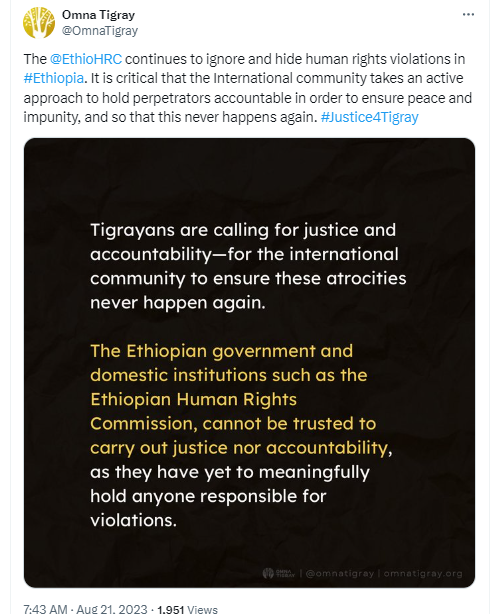 @Jawar_Mohammed @EthioHRC Jawar M., you are aware that the @EthioHRC remained silent during the rape of women & girls & the killing of civillians by the ENDF, Amhara& Eritrean forces in #Tigray, & similar killings of civilians in #Wellega. What different actions will you anticipate from the @EthioHRC?