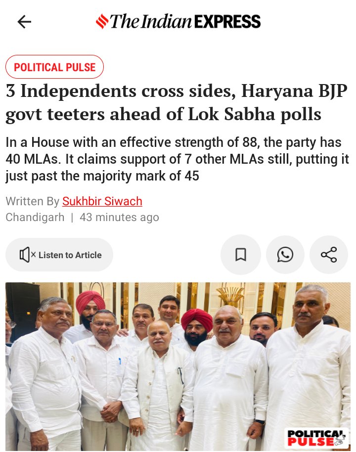 Why is President's Rule not being Enforced in Haryana ? This leaves the BJP, with 40 MLAs, tentatively placed in the Assembly. With the House strength reduced to 88, the majority mark is 45. Technically, the BJP government has the support of 43 MLAs now. *** While the total