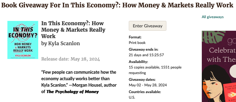 Do you like words? Do you like books? Do you like the thrill of random number games? Do you like the economy? If the answer to those was YES, please enter the giveaway for my upcoming book In This Economy! goodreads.com/giveaway/show/…
