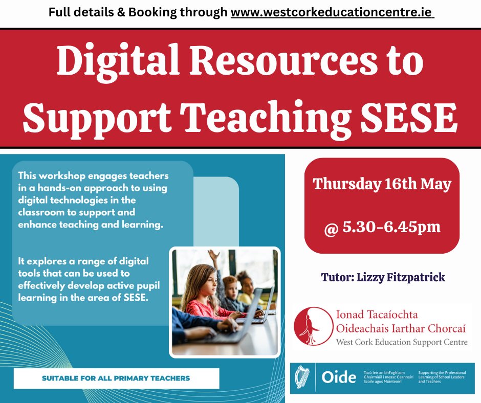 Upcoming events for Thurs 16th May. Full details & booking through westcorkeducationcentre.ie/cpd-courses.ht… @ESCItweets @DalyDympna