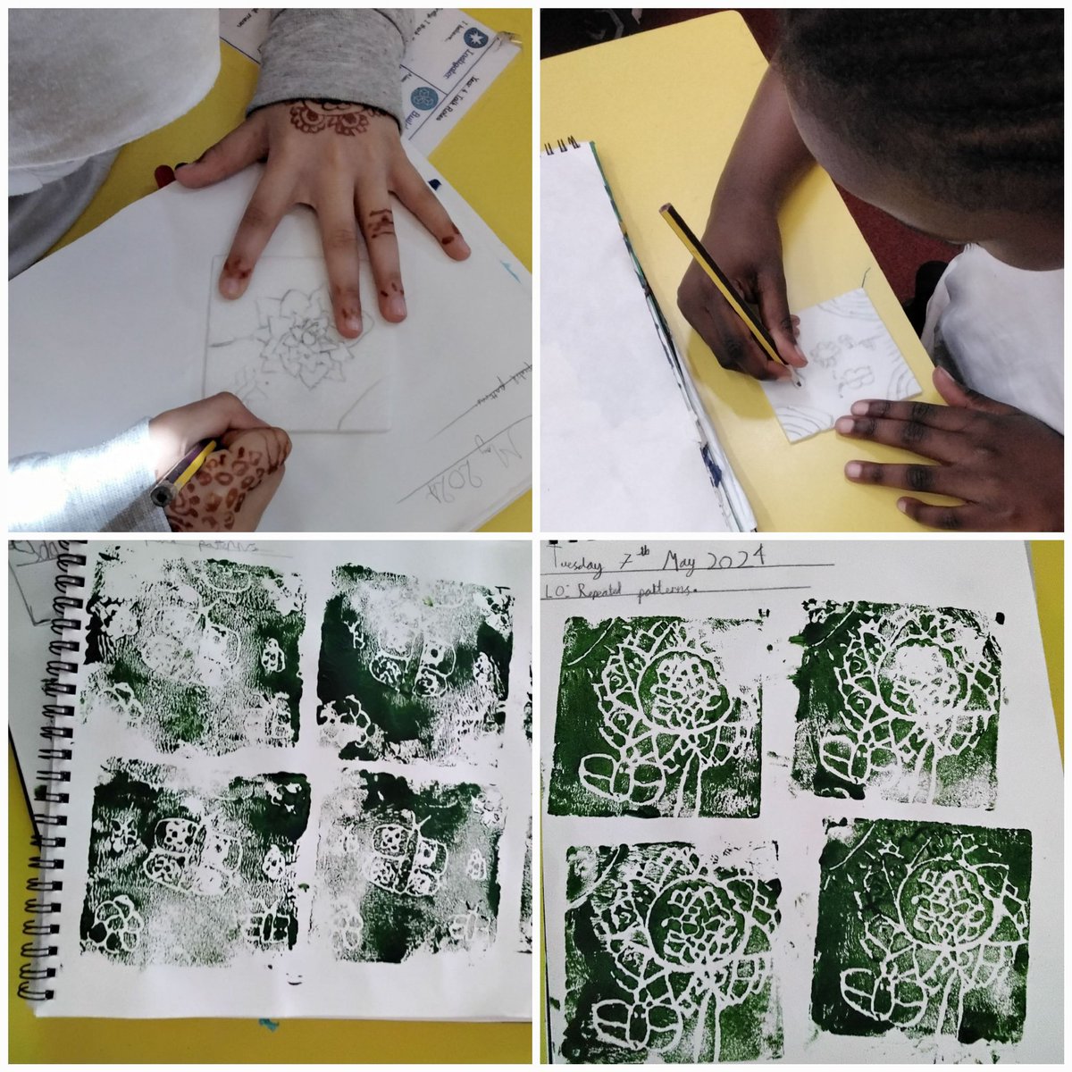 For Art, Year 4 created a repeated pattern using a paint print method. They created their design pattern on a Styrofoam block and used a roller to paint and transfer the image repeatedly in their art books! @leightrustb8 #williammorris #memorymakers