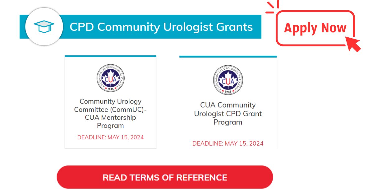 Community Uro Grants for CUA Members ONLY. CUA-Tolmar Grant: You can apply for this grant to fund courses or professional develop. programs that will lead to improvements in uro care. Also available: Mentorship &CDP grants. For info click: cua.org/cpd-grant-prog…