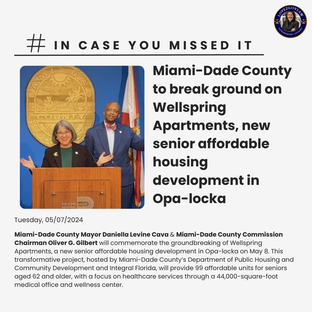 Mayor Daniella Levine Cava and Chairman Oliver G. Gilbert break ground on Wellspring Apartments, bringing affordable senior housing and vital healthcare services to Opa-locka 🏘️👴👵 #CommunityDevelopment #AffordableHousing #Miami-Dade