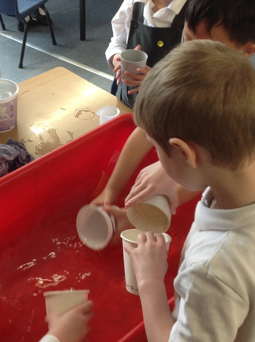 In maths today we have been comparing capacities using non standard measures. #gbs4maths