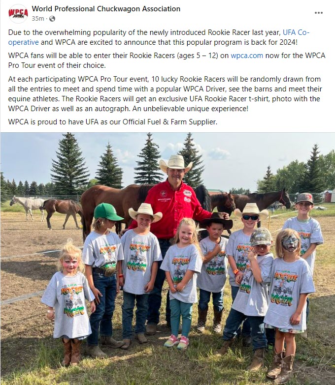 📣We are so honoured to be a part of the Rookie Racer program again this year. We can't wait to see all the smiles on the kids faces as they get to meet and spend time with one of the World Professional Chuckwagon Association drivers! Enter your little Rookie Racer and find…