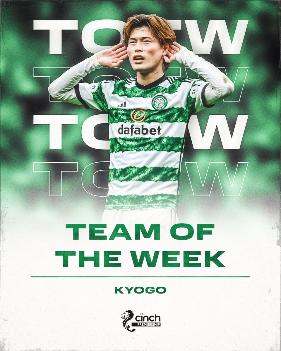 ✅ @Kyogo_Furuhashi has been named in this week's @spfl @cinchuk #TOTW! Well deserved, Kyogo 🙆‍♂️ #CelticFC🍀