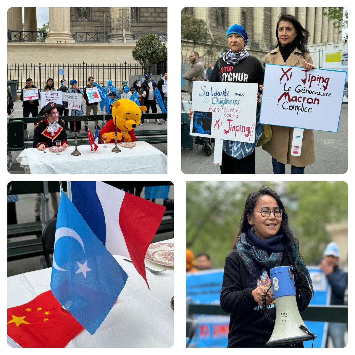 Upon Genocidal Xi's arrival in France, Uyghurs organized a creative demonstration against his visit, coordinated by the Europe Uyghur Institute. Many thanks to @DilnurReyhan and @Institutouïghourd'Europe