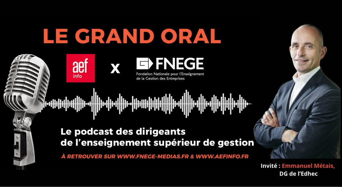 'L’université tout-IA, c’est plus qu’un fantasme aujourd’hui' : @emmanuel_metais, directeur de l’@EDHEC_BSchool, est l’invité du 'Grand Oral AEF info x @fnege_medias'. Pour écouter : aefinfo.fr/podcast/8 ou fnege-medias.fr/podcast/le-gra…