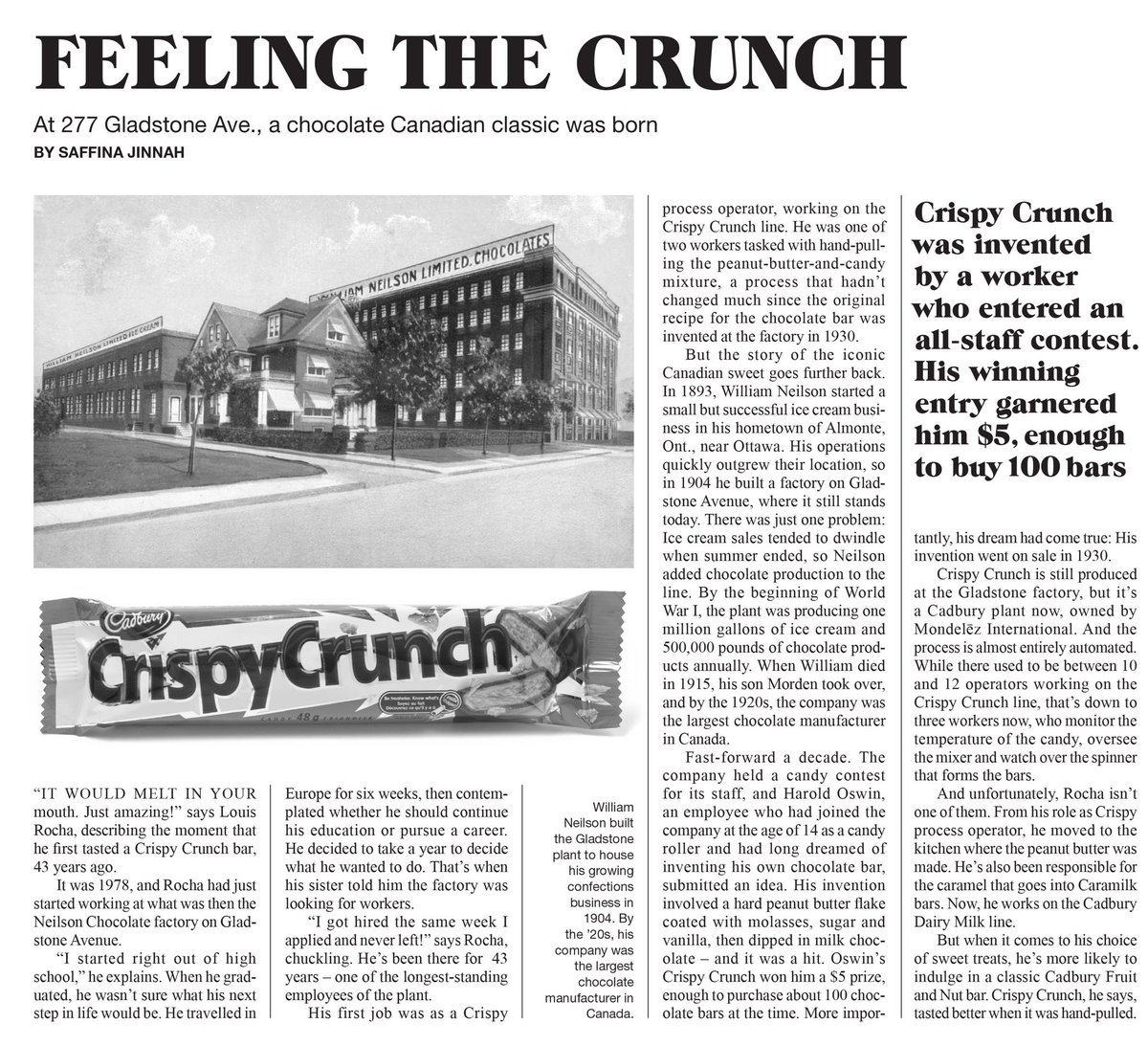 So we’ve been dragged a bit about the Coffee Crisp, but if we’re going to talk Toronto candy bars, surely this West End invention, the Crispy Crunch, which predates it, should also get a mention, as written about in the 2022 WEP Food issue.