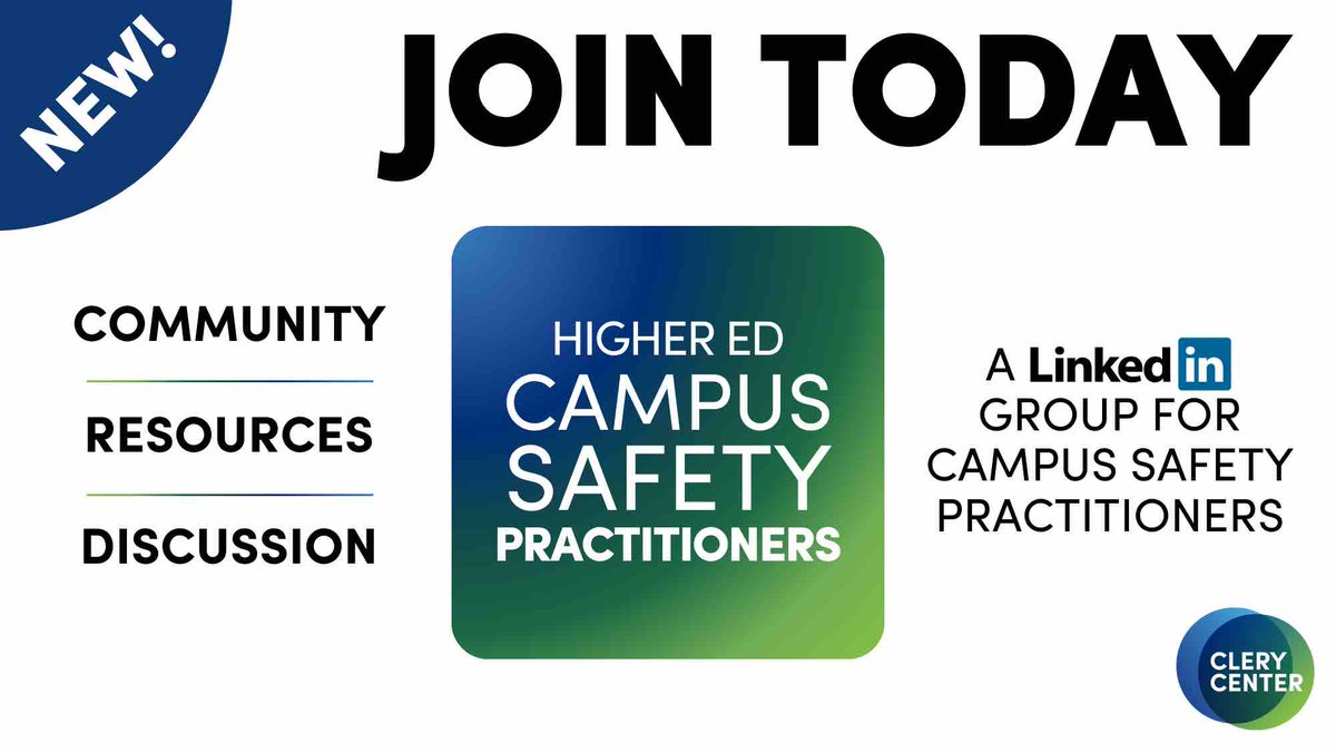 Today, we are debuting the Higher Ed Campus Safety Practitioners group on LinkedIn.

We envision the new group as a gathering ground on campus safety for employees of institutions of higher ed.

If that’s you—join today and invite your colleagues! linkedin.com/groups/1303304…