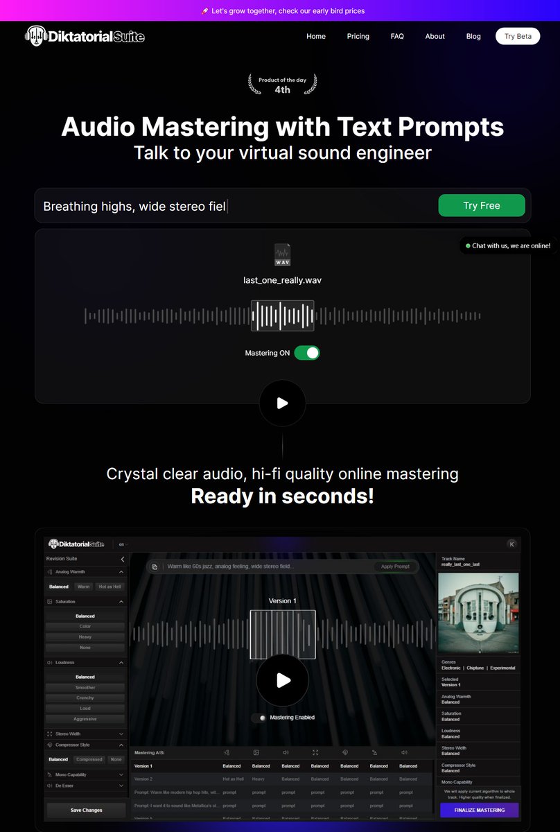 AI Tool of the Day: Diktatorial Suite Diktatorial Suite is an innovative online AI audio mastering tool that offers advanced features for enhancing audio quality through text commands. ai-search.io/tool/diktatori… #ai #aitools #chatGPT #GPT4 #Podcast #Music #podcastandchill