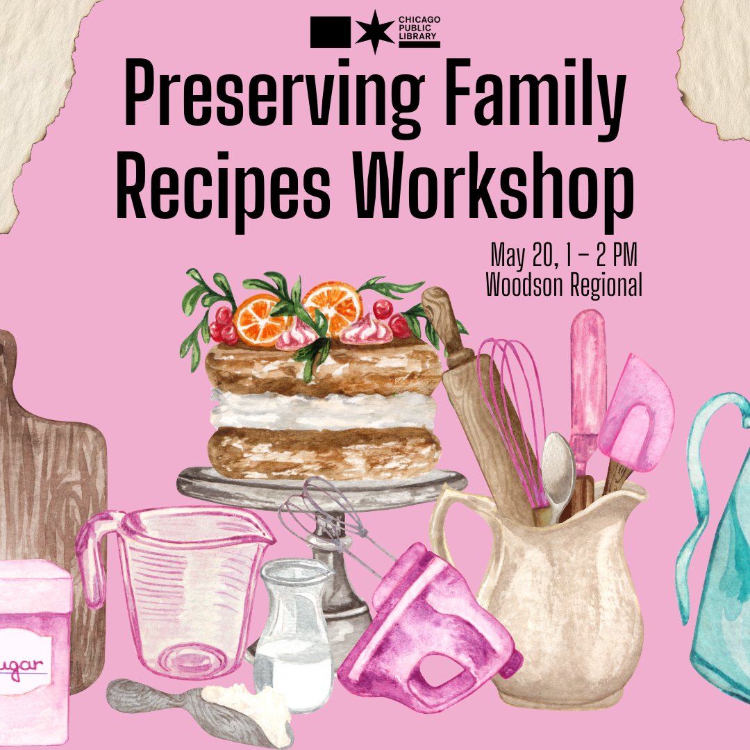 Join staff from CPL’s Vivian G. Harsh Archive and Woodson Adult Services to learn how to care for your family's recipes for years to come. We'll share tips on how to store and care for recipe cards, cutouts, clippings, cookbooks and more. Register: bit.ly/cplprsrv