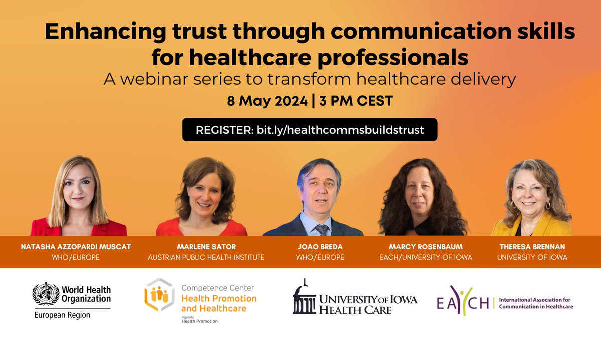 Ever wondered how effective communication can build trust and transform healthcare? Join us tomorrow at 15:00 CEST for the 1st webinar of our series! Register now 🔗 bit.ly/commsbuildstru…