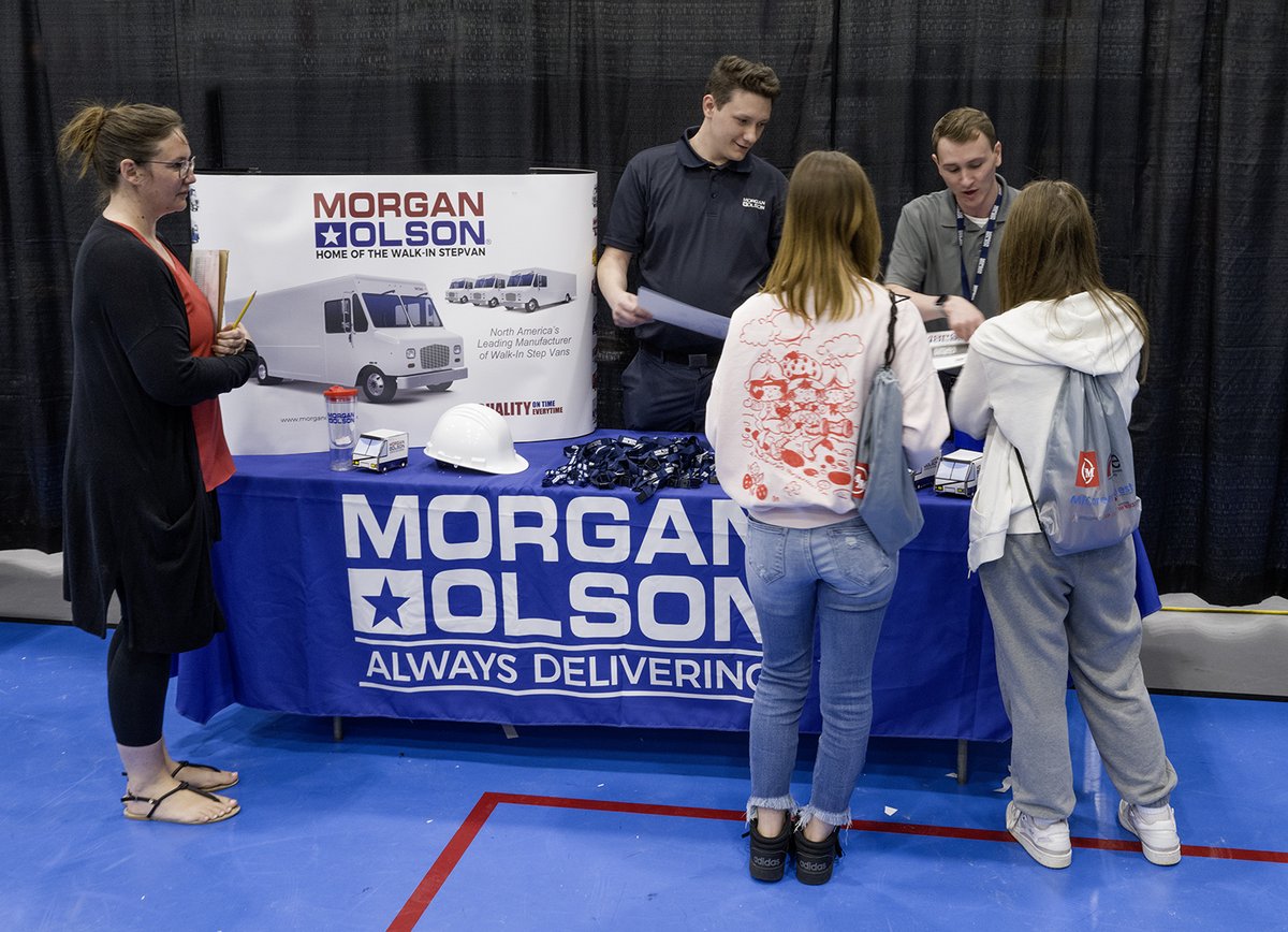 MiCareer Quest and local schools organized a career day for local students. Morgan Olson's Senior Recruiter, Christopher Miller, and receptionist, Caleb Denman, were very busy answering students' questions and sharing career opportunities offered at Morgan Olson.