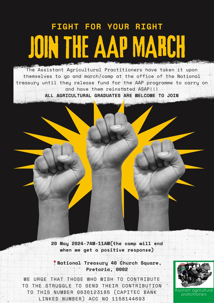 Vincent09_13's tweet image. @TreasuryRSA @DALRRDgov_ZA

#BringBackAAP
#UnemployedAgricGraduates