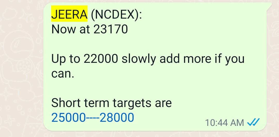 #JEERA #NCDEX
From 22000 to 25800

Trust and patience is a must!
