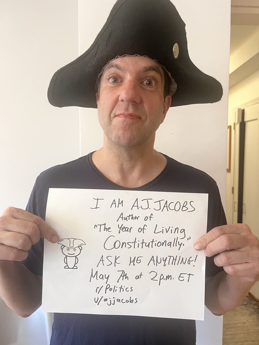 Join @ajjacobs for a Reddit AMA today at 2pm! Ask your questions about his new book, THE YEAR OF LIVING CONSTITUTIONALLY! reddit.com/r/politics/new/