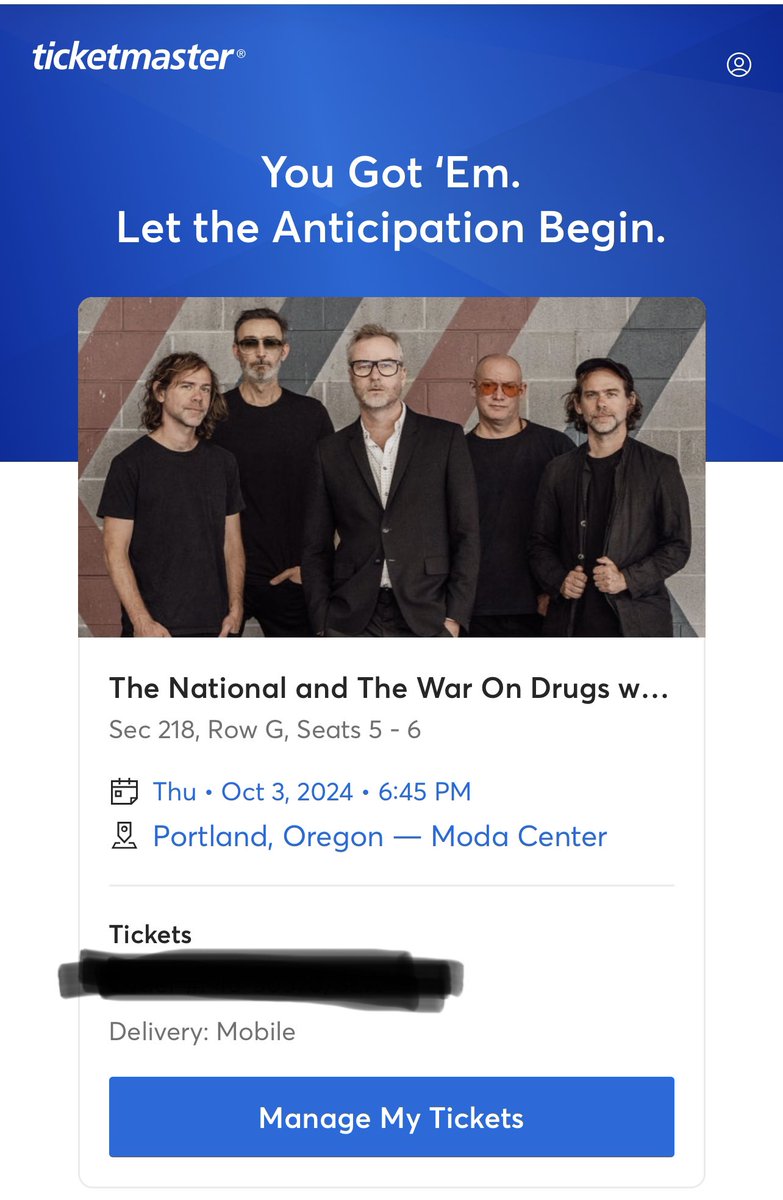 After struggling for like an hour, I GOT $25 CONCERT WEEK TICKETS TO SEE @TheNational IN PORTLAND IN OCTOBER!!!! I AM SCREAMING.