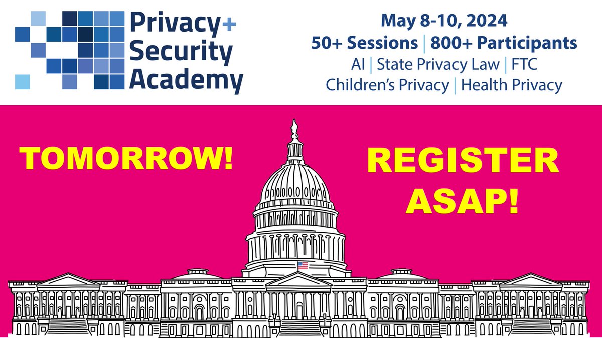 STARTS TOMORROW - Privacy+Security Forum (May 8-10, 2024 in Washington DC) Join us for 50+ sessions, 800+ participants. REGISTER ASAP privacysecurityacademy.com/psf-24-spring-… @privsecacademy