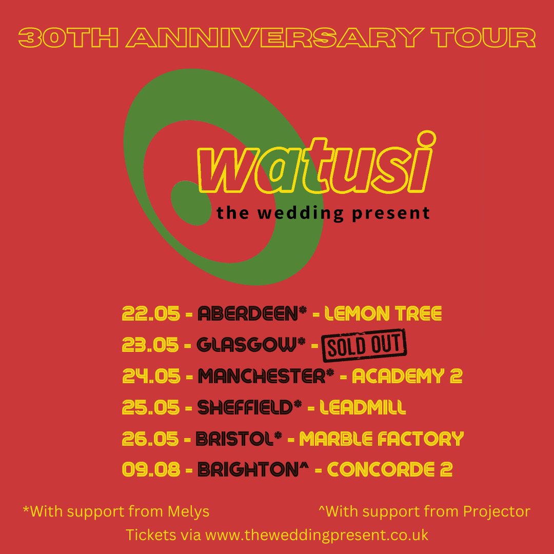 We're halfway through the Watusi 30 tour! Come and see us and @melysmusic finish the job in a fortnight! Warning: low ticket availability at some shows... scopitones.co.uk/forthcomingcon…