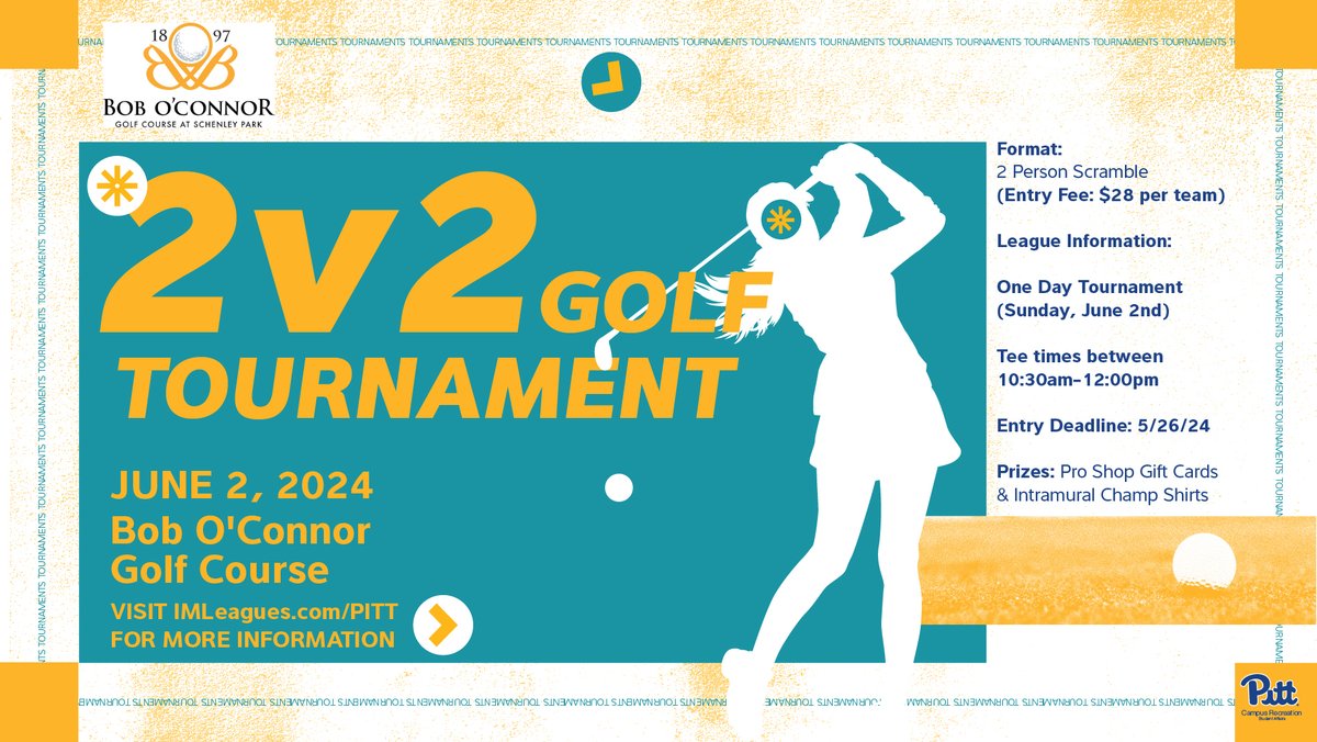 Be sure to register for our 2v2 Golf Tournament happening Sunday, June 2! Grab a buddy and sign up by May 26. Visit imleagues.com/pitt for full information and to register! #H2P #PittNow
