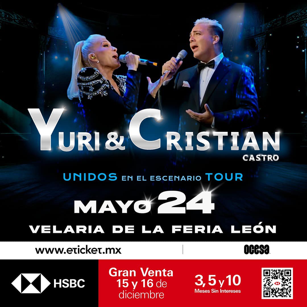 🚂 ¡Próxima parada: León! 🌟 #Yuri y #CristianCastro están listos para iluminar la Velaria de la Feria León el próximo 24 de mayo con su 'Unidos en el Escenario Tour'. 🎤 🎟️ Boletos disponibles en eticket.mx. #UnidosEnElEscenarioTour