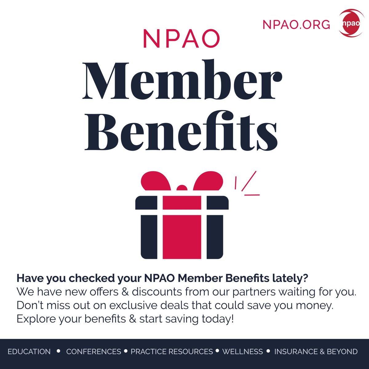 Have you checked your #NPAO Member Benefits lately? We have new offers & #discounts from our partners waiting for you! Don't miss out on exclusive deals that could save you money. Visit the link below to explore your #perks: npcentral.npao.org/site/member-be… #MemberBenefits #ExclusiveDeals