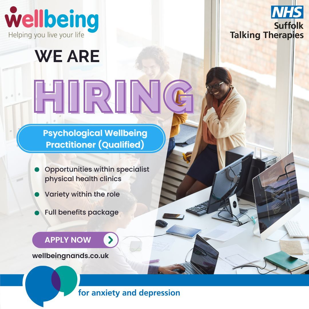 If you are a qualified Psychological Wellbeing Practitioner and you want to be a part of a talented, fast growing and passionate team and want to make a positive difference in people’s lives, we’d love to hear from you! wellbeingnands.co.uk/suffolk/psycho… Closing date: 14/05/2024