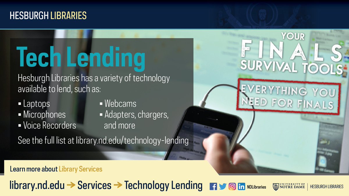 Attention @NotreDame students: Hesburgh Library is here to help with your technology and multimedia needs during finals! Our Mac Lab has all the software to complete multimedia projects. If you need equipment on the go, our technology lending will help connect you.